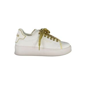 Gaelle Paris Leather Sneakers with Gold Laces Women White